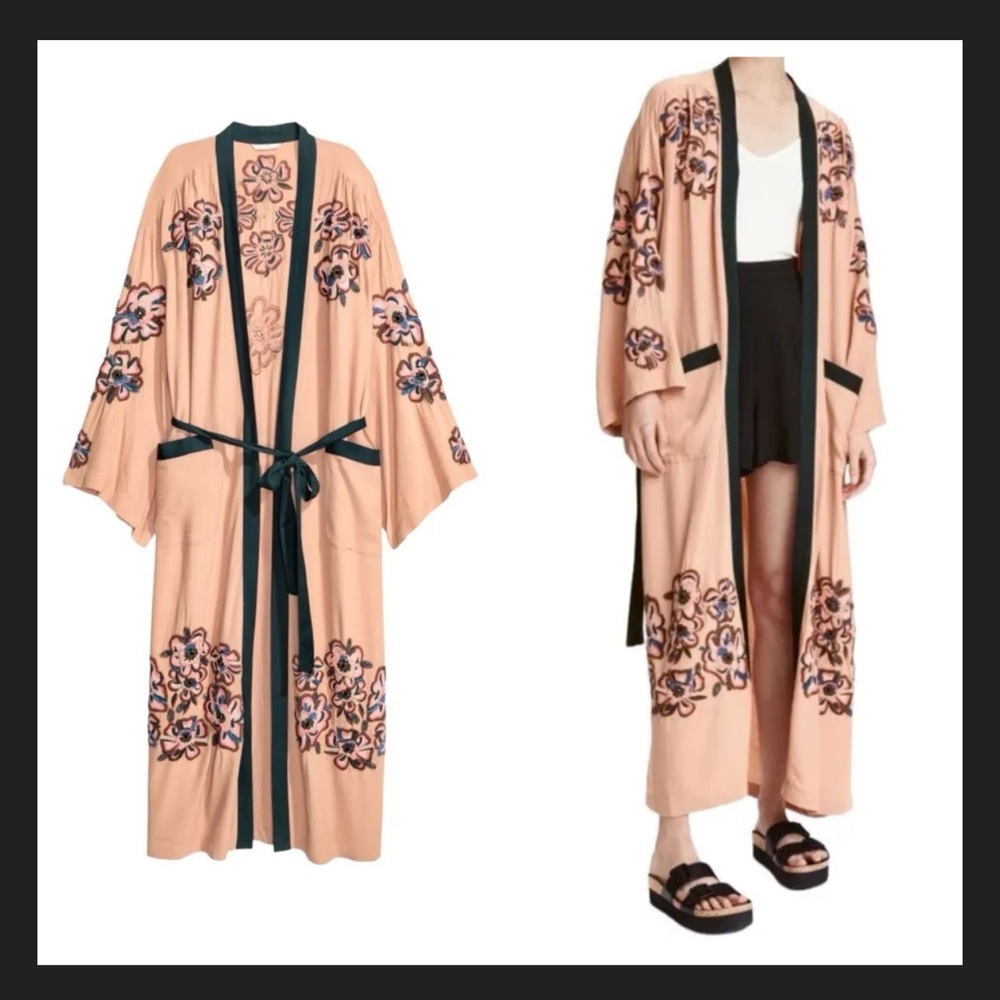 H&M Oversized Bohemian Floral Beaded Embroidered Kimono